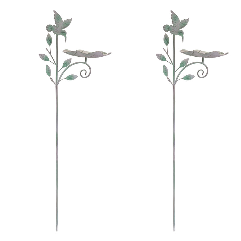 Melrose Iron Hummingbird Leaf Bird Feeder Garden Stake (Set of 2)