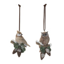 Melrose Snowy Cardinal Bird and Owl Ornament (Set of 12)