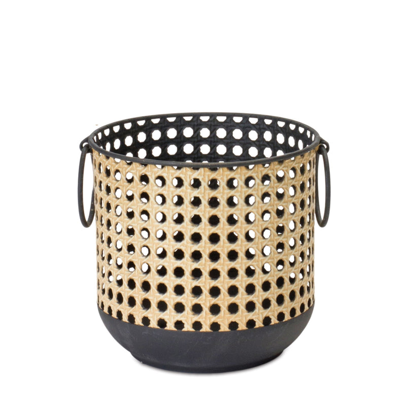 Melrose Punched Metal Candle Holder with Rattan Design (Set of 2)