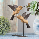 Melrose Natural Fir Wood Bird Figurine with Rustic Metal Accents (Set of 2) Mult
