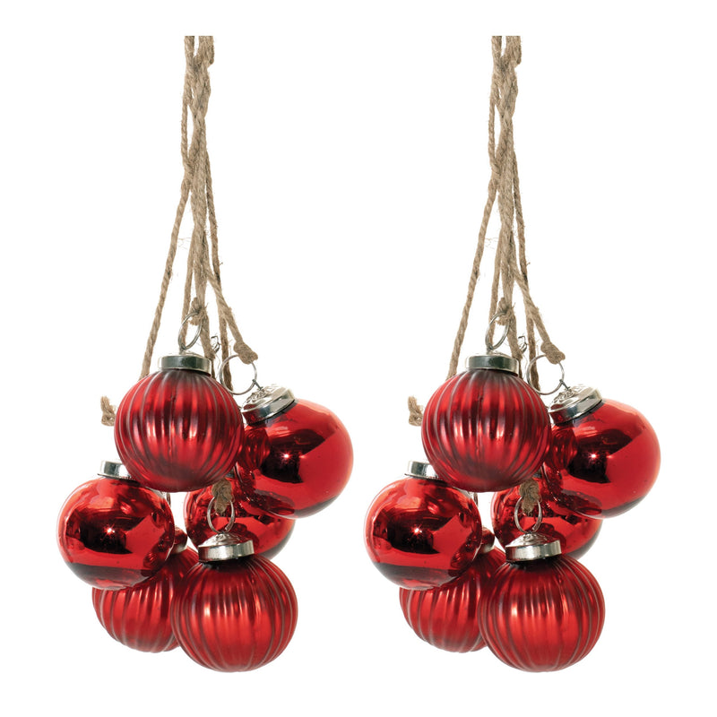 Melrose Red Glass Ball Cluster Drop Ornament (Set of 2)