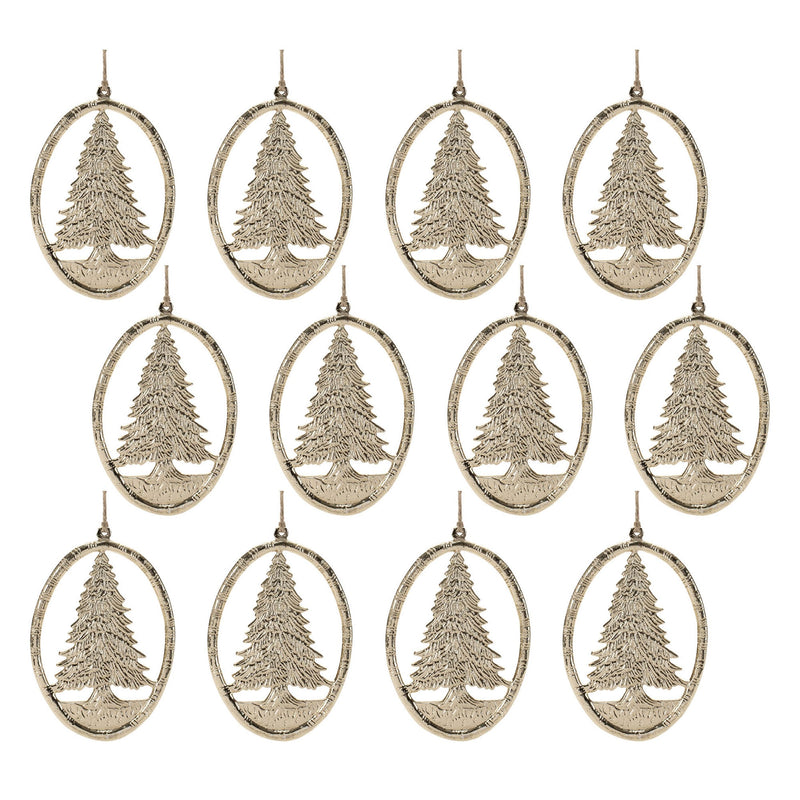 Melrose Etched Metal Pine Tree Ornament (Set of 12)