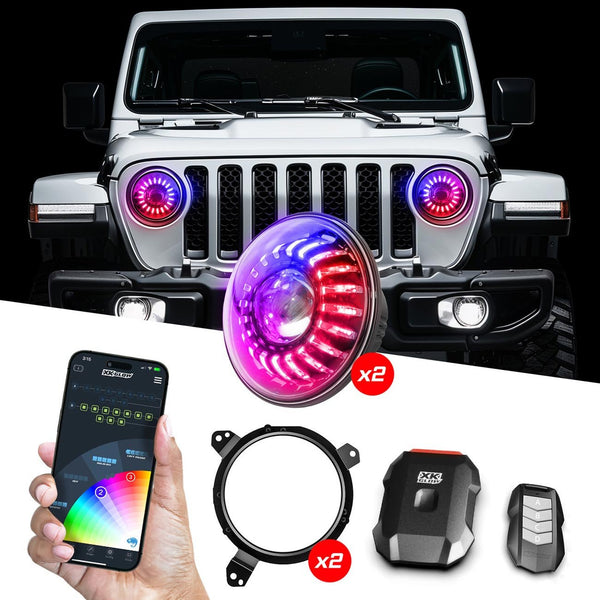 XKGlow 7" XKmax App Control RGBW Jeep Headlight Kit - MX-7IN-JP-KIT-JL