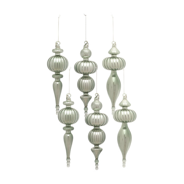 Sage Green Glass Finial Drop Ornament (Set of 6)