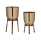 Melrose Round Metal Planter with Wooden Stand Set of 2 Planter