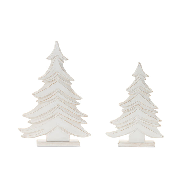 Melrose Carved Wood Pine Tree (Set of 2)