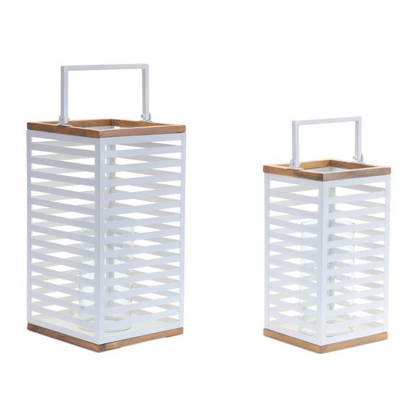 Melrose Metal Box Lantern w/ Natural Wood Accents (Set of 2) Glam & Luxury