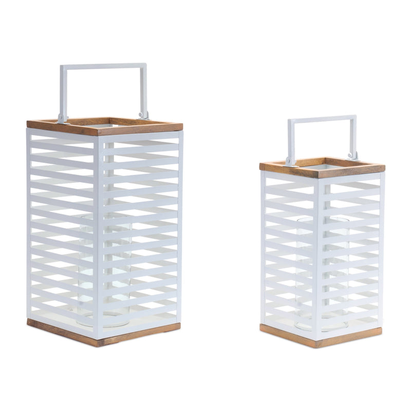 Melrose Metal Box Lantern w/ Natural Wood Accents (Set of 2) Glam & Luxury