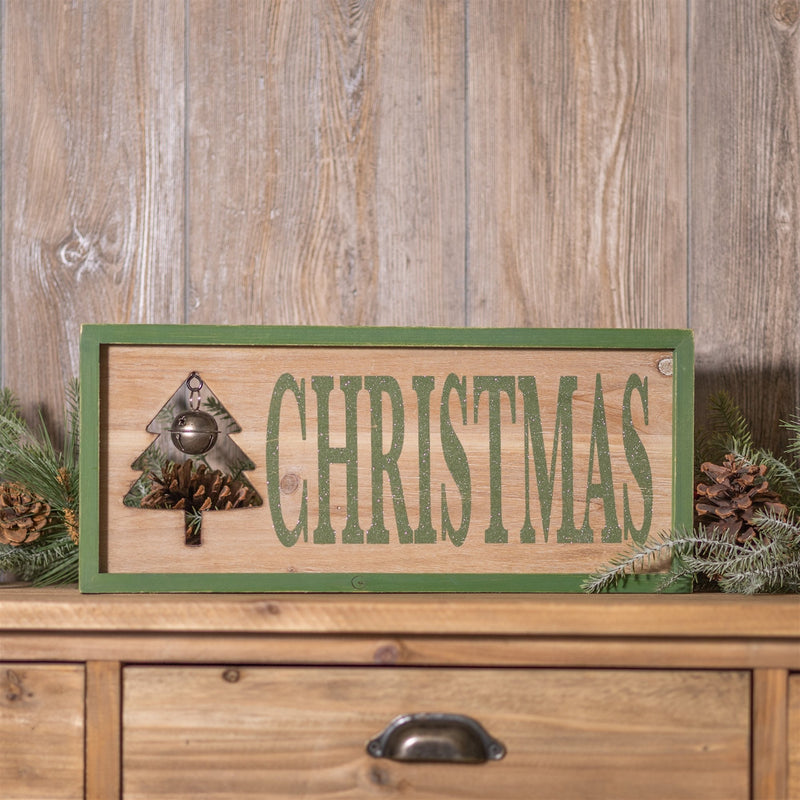 Melrose Wood Framed Christmas Bell Sign 18"L