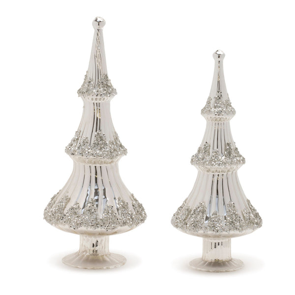 Melrose Silver Beaded Glass Holiday Tree (Set of 2)