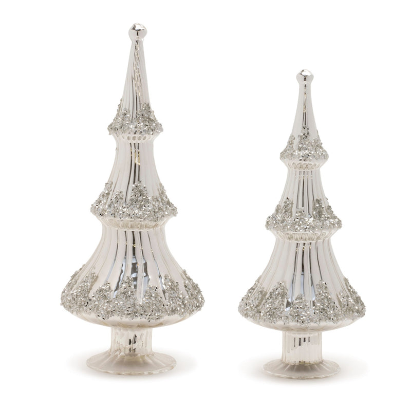 Melrose Silver Beaded Glass Holiday Tree (Set of 2)