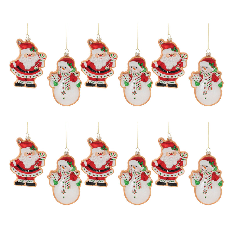Melrose Glass Santa and Snowman Cookie Ornament (Set of 12)