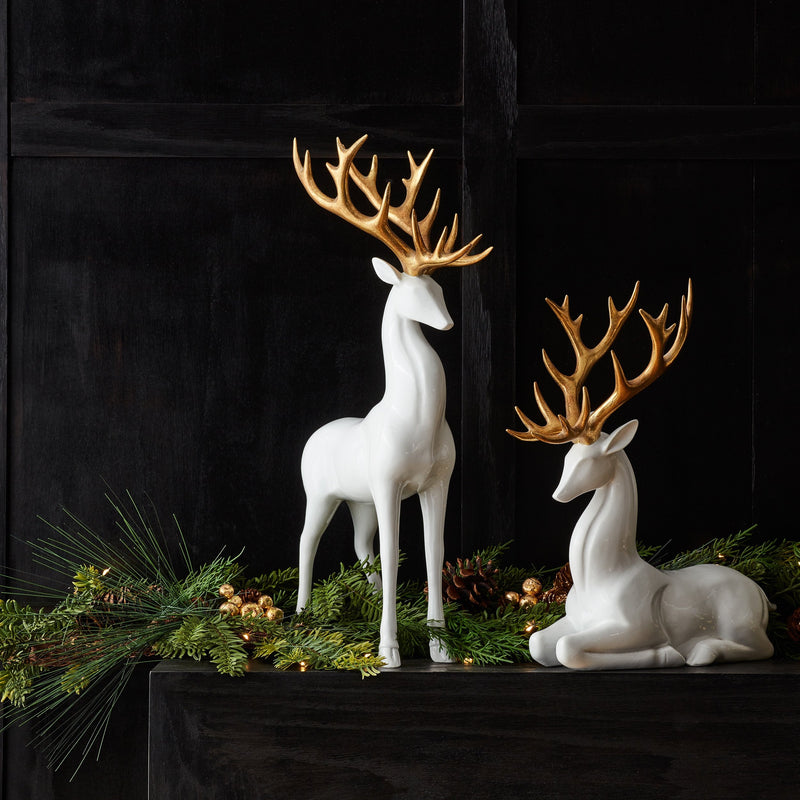 Melrose Modern Holiday Deer with Gold Antler Accent (Set of 2)