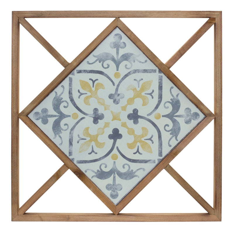 Melrose Framed Ornamental Wall Tile 14.25"SQ, Rustic, Metal