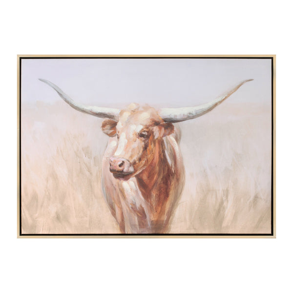 Melrose Framed Long Horn Cattle Wall Art 28"L, Modern, Rustic, Wood, Plastic