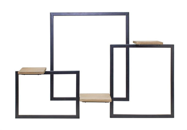 Melrose Iron Metal Wall Hanging with Wood Shelves 37"L, Modern, Wood, Metal