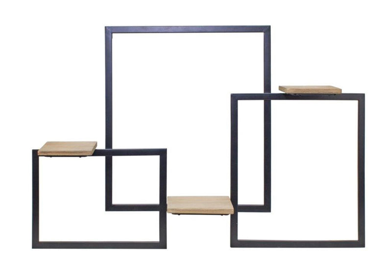 Melrose Iron Metal Wall Hanging with Wood Shelves 37"L, Modern, Wood, Metal