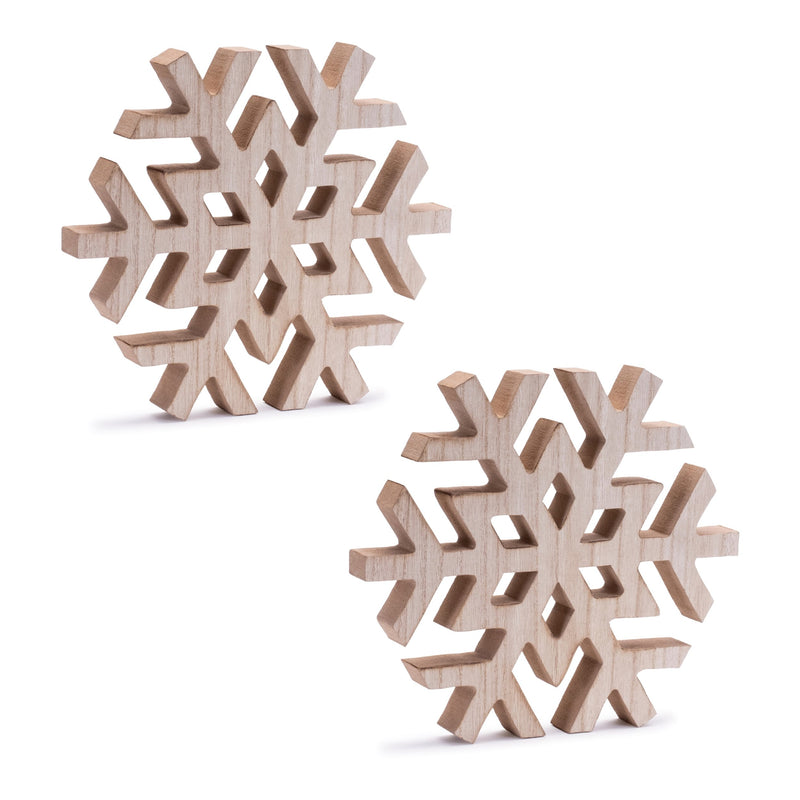 Melrose Natural Wood Snowflake (Set of 2)