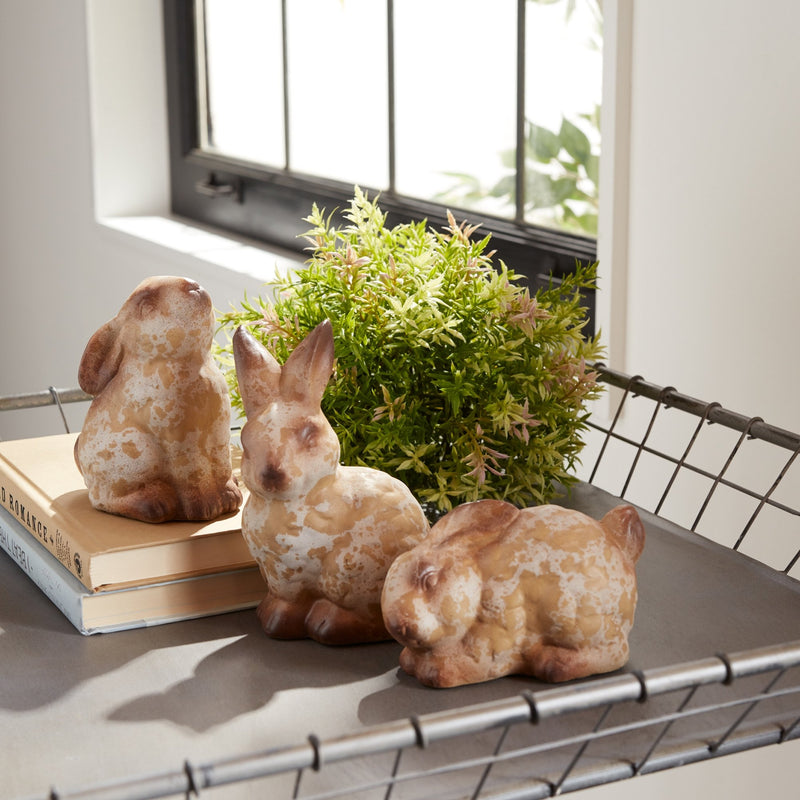 Melrose Weathered Terra Cotta Rabbit Garden Statue (Set of 6)
