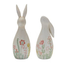 Melrose Modern Bunny Rabbit Figurine with Etched Floral Design (Set of 2) Multic