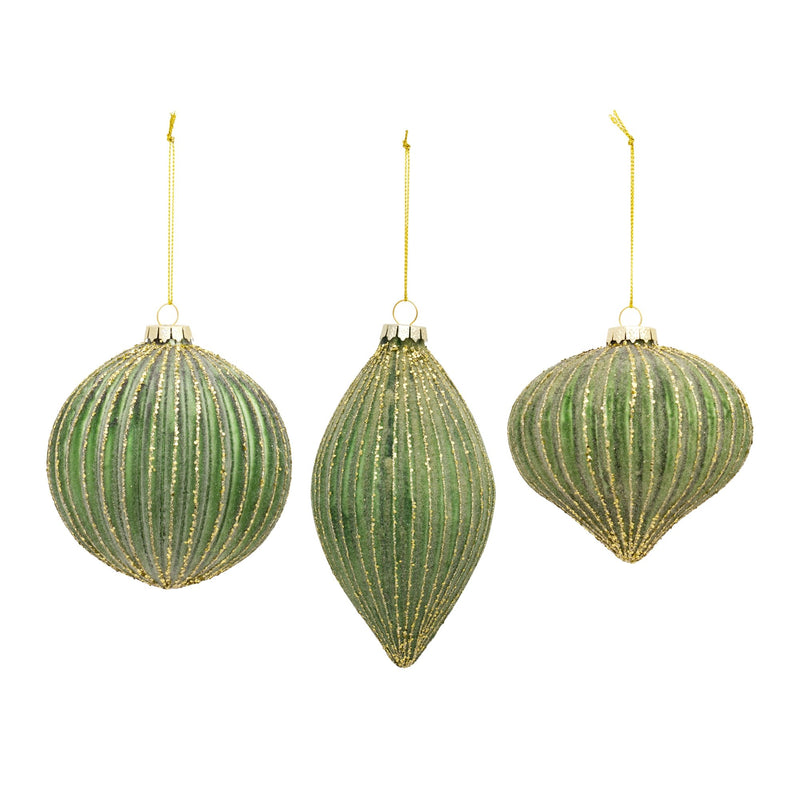 Melrose Ribbed Glass Ornament with Gold Accent (Set of 6)