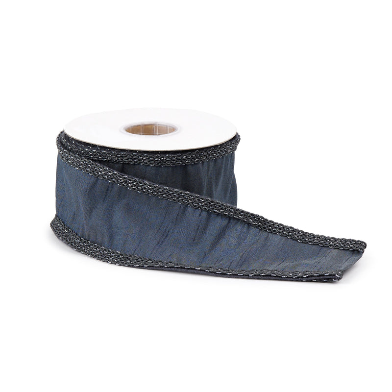 Melrose Dark Grey Glitter Wired Ribbon (Set of 2)