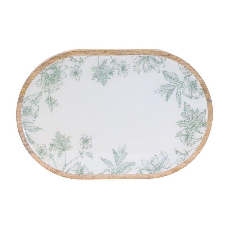 Melrose Wood Mushroom and Floral Print Tray (Set of 2)