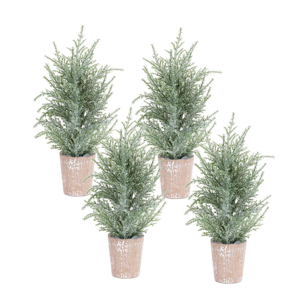 Melrose Frosted Holiday Pine Tree in Paper Pot (Set of 4)
