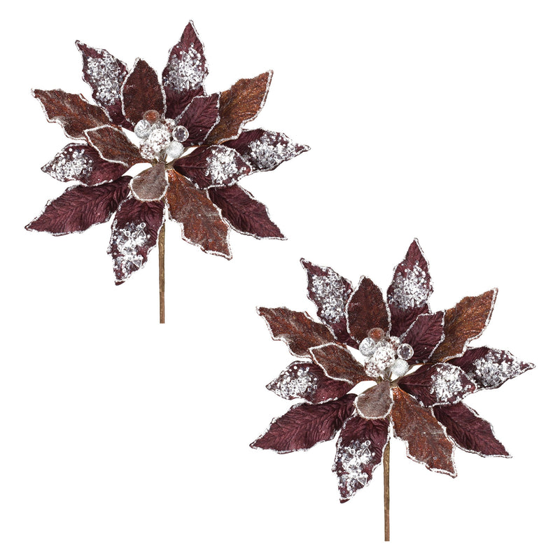 Melrose Glittered Poinsettia Flower Stem (Set of 2)