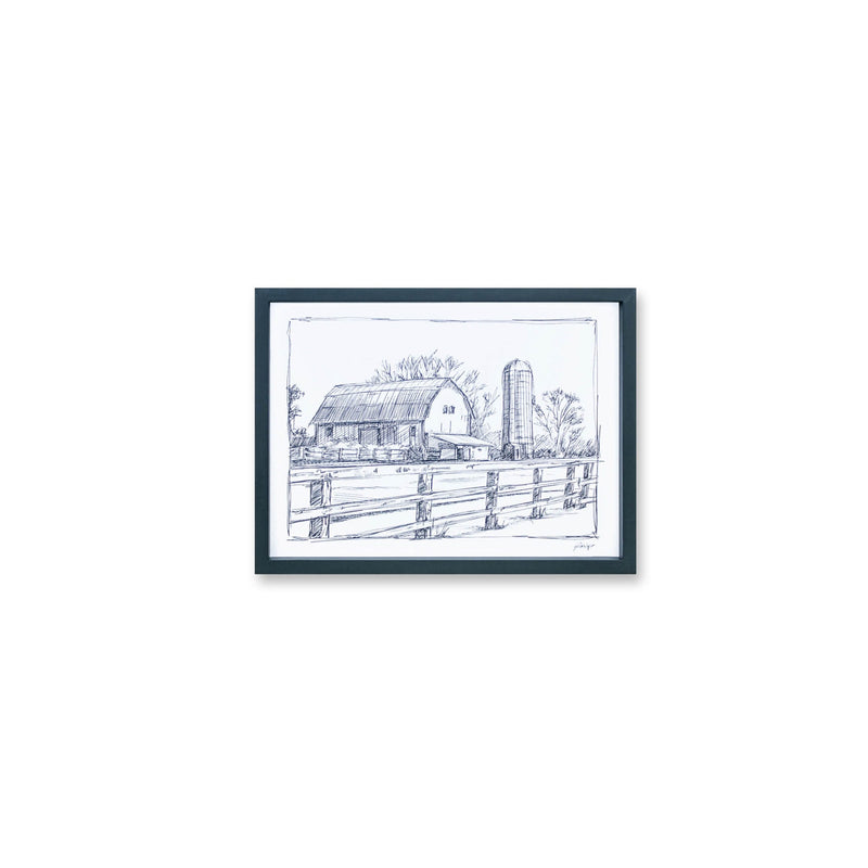 Melrose Framed Sketch Art Barn Print Wall Decor, Rustic