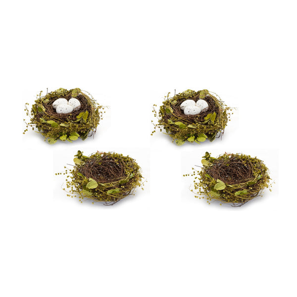 Melrose Natural Twig Bird Nest with Speckled Egg Accent (Set of 4)