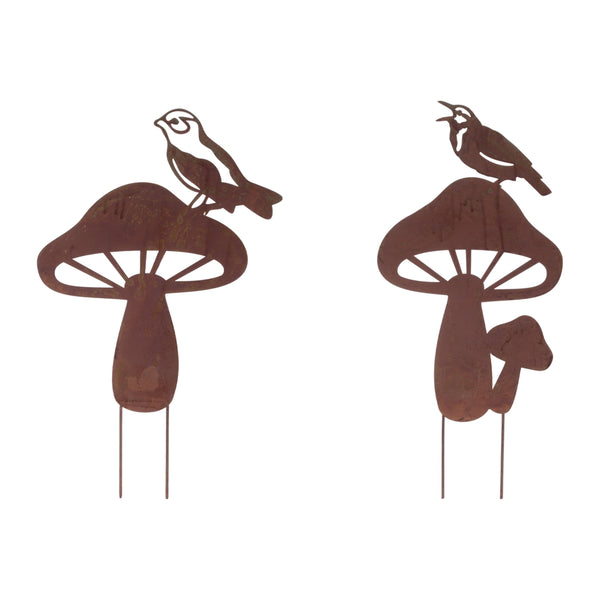 Melrose Metal Bird and Mushroom Garden Stake (Set of 2)