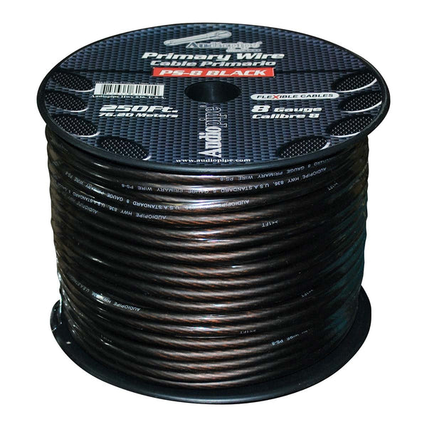Audiopipe 8-Gauge Power Cable 250-Foot Spool Black - PS8BK