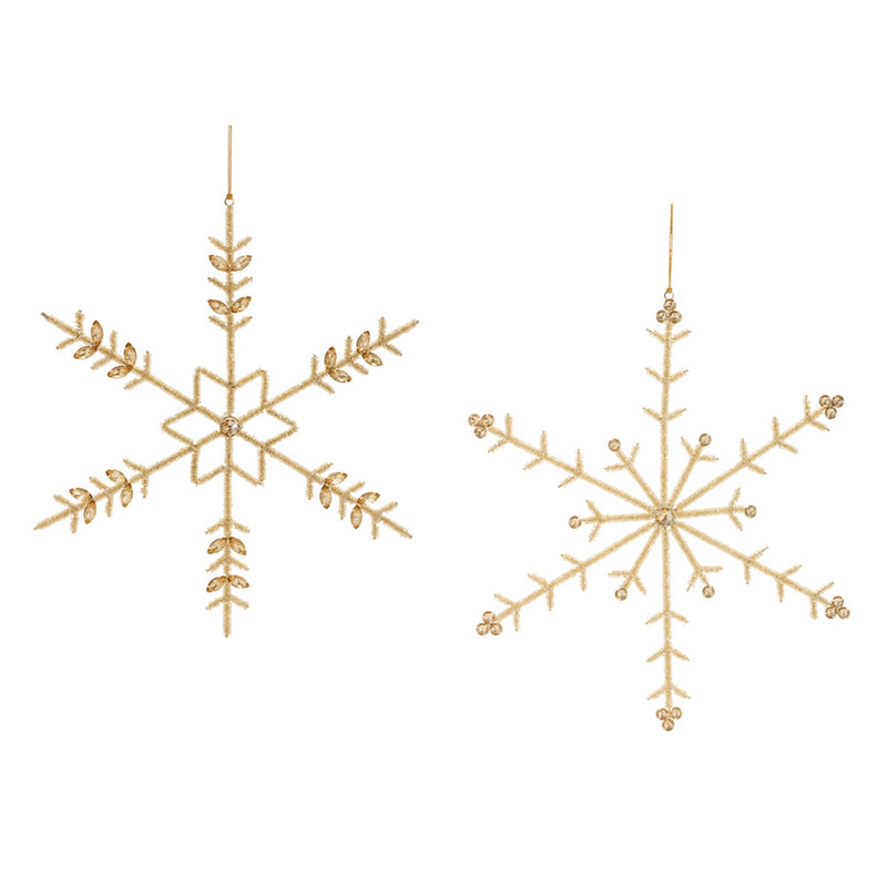 Gold Beaded Metal Snowflake Ornament (Set of 6)