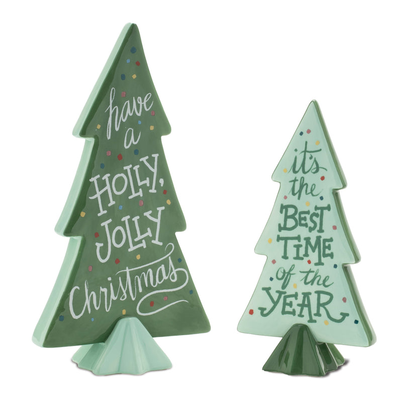 Melrose Ceramic Christmas Sentiment Pine Tree (Set of 4)