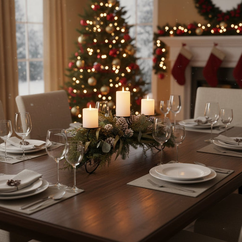 Melrose Mixed Pine Candle Holder Centerpiece 32"L