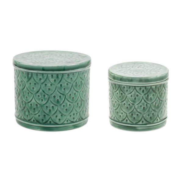 Melrose Sage Green Metal Container with Lid (Set of 2)