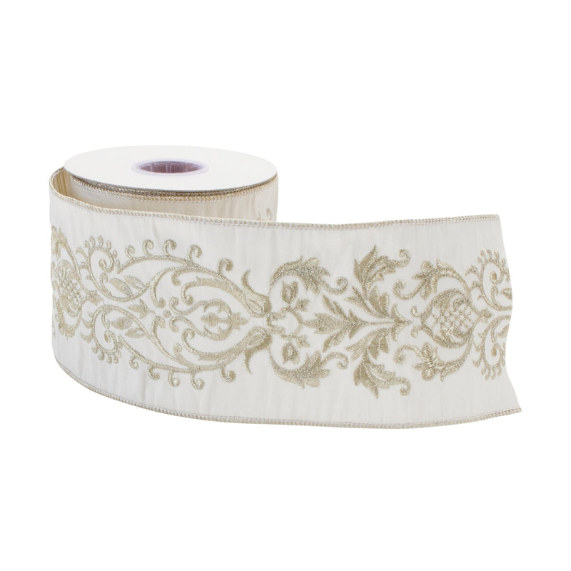 Melrose Ornate White Ribbon 4" x 5 Yds.