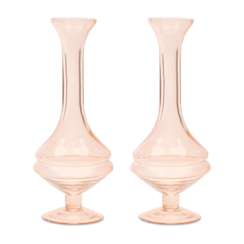 Melrose Pink Glass Stem Vase (Set of 2)