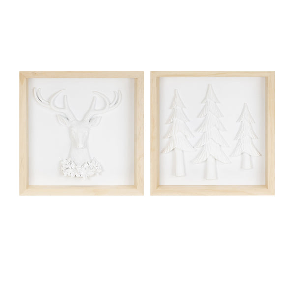 Melrose Framed Holiday Deer and Tree Artwork (Set of 2)