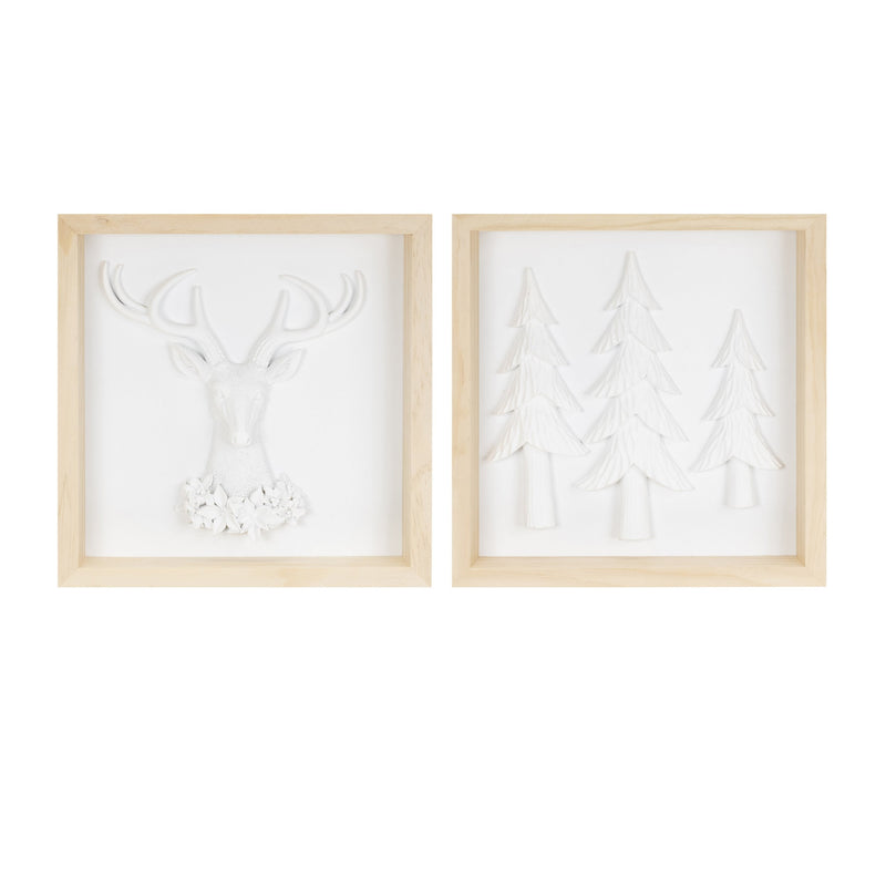 Melrose Framed Holiday Deer and Tree Artwork (Set of 2)