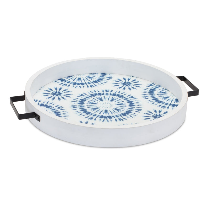 Melrose Round Wooden Tie-Dye Design Tray (Set of 2)