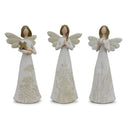 Melrose Beige Floral Etched Angel Figurine (Set of 3) Multicolor