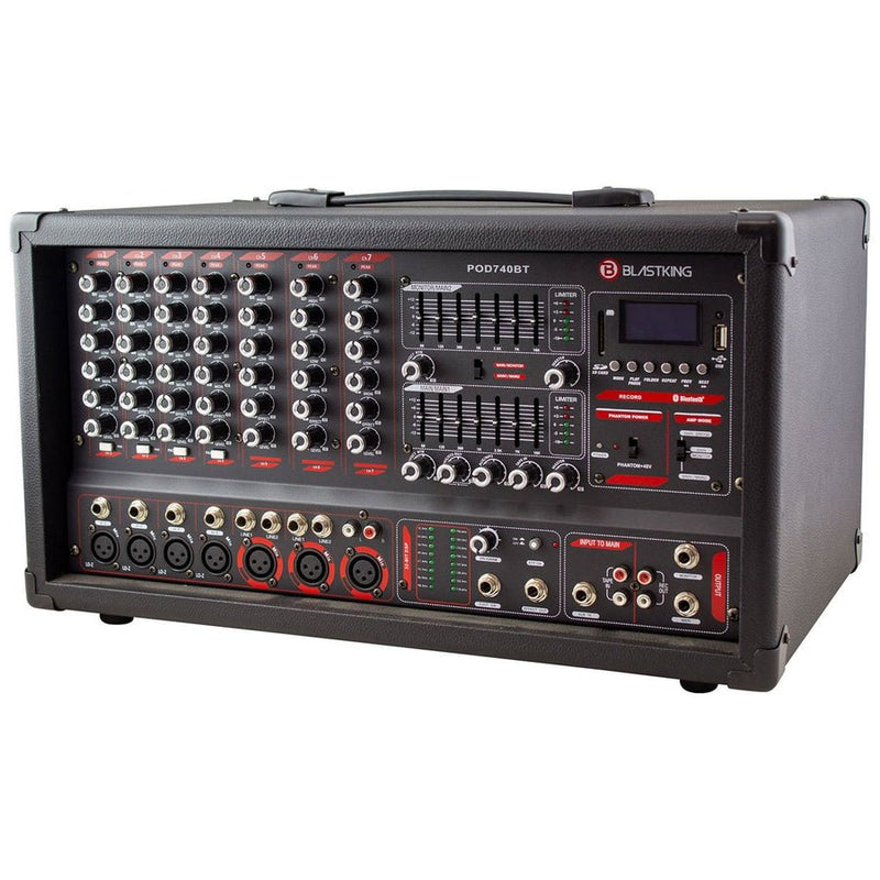 BlastKing POD740BT 7-Channel Powered Mixer with Bluetooth, MP3 Player, and EQ