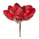 Melrose Red Velvet Magnolia Stem with Bead Accents (Set of 6)