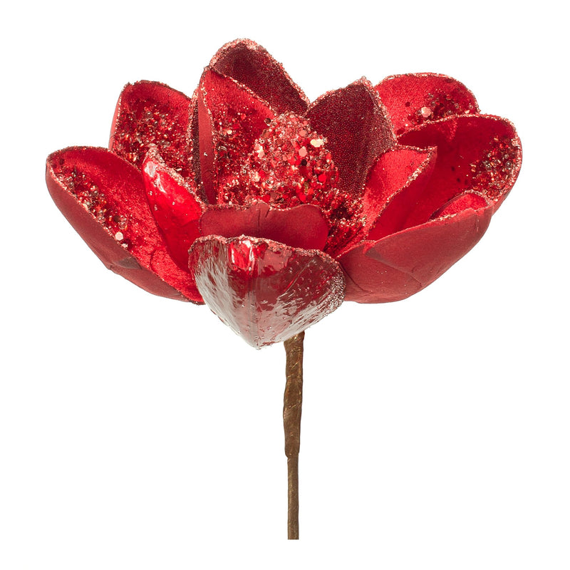 Melrose Red Velvet Magnolia Stem with Bead Accents (Set of 6)