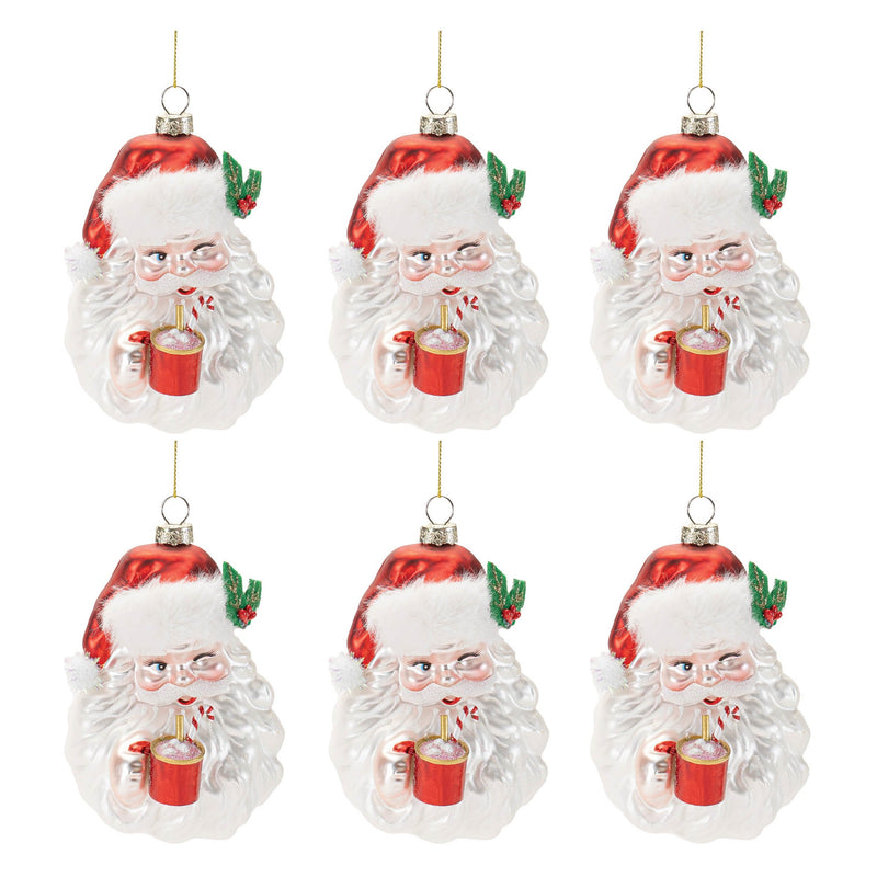Melrose Glass Santa with Hot Cocoa Ornament (Set of 6)
