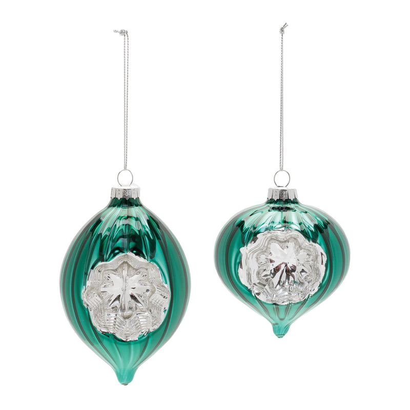 Melrose Green Glass Reflector Ornaments – Set of 12