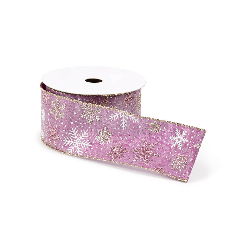 Melrose Mauve and Glitter Snowflake Wired Ribbon 2.5" x 10yds.