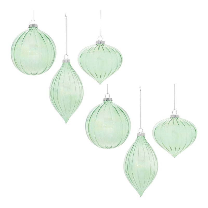 Melrose Iridescent Ribbed Glass Ornament (Set of 6)